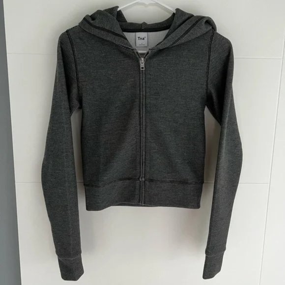 Aritzia Tops - Aritzia TNA Grey Waffle Knit Zip Up Hoodie